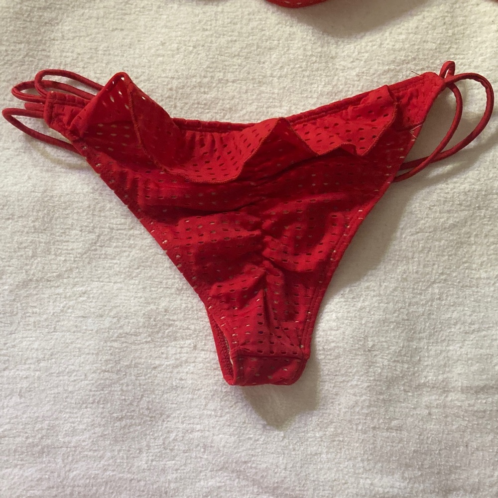 Tyler Rose Perforated Red Ruffle Bikini Set - Picture 2 of 10